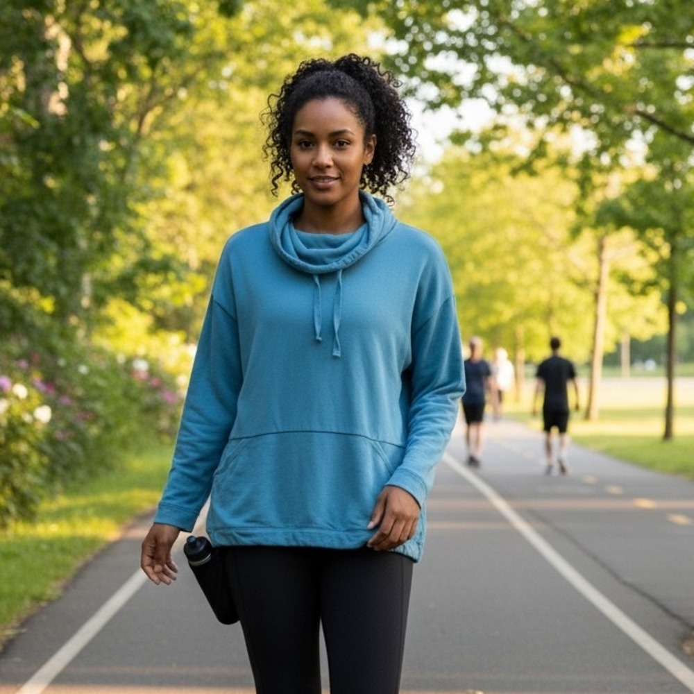 Pure Jill Soft Touch Cotton‎ Cowl Neck Long Sleeve Sweatshirt Blue Petite Large
